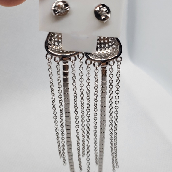 Silver 925 CZ Teardrop Chain Dangling Earrings - Picture 9 of 9